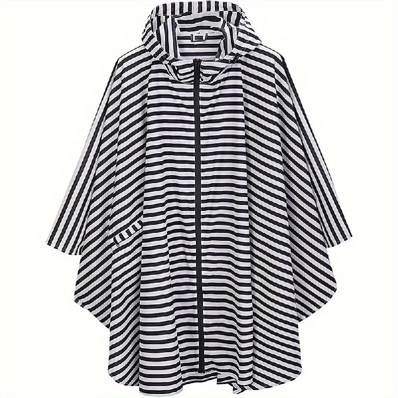 Levoire | Veste De Pluie Imperméable Avec Fermeture Éclair Et Poches Noir blanc rayures
