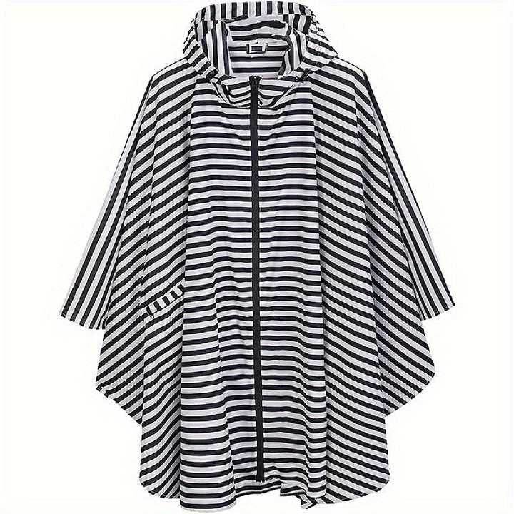 Levoire | Veste De Pluie Imperméable Avec Fermeture Éclair Et Poches Noir blanc rayures