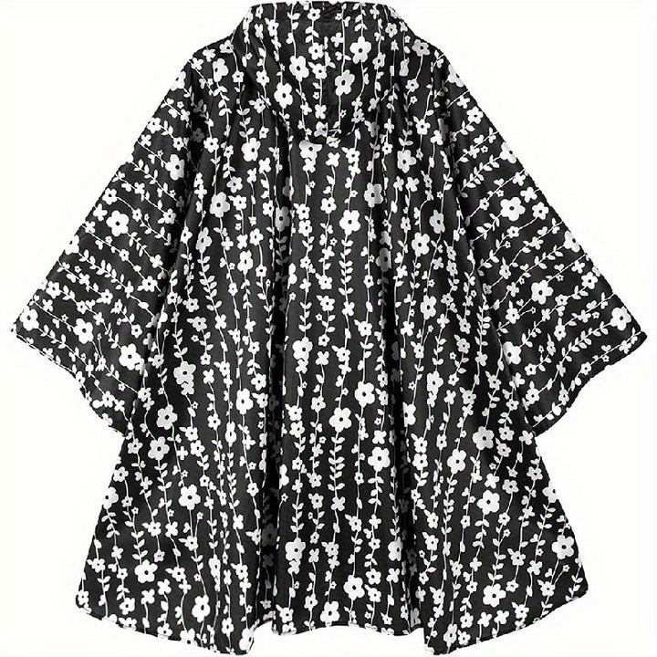 Levoire | Veste De Pluie Imperméable Avec Fermeture Éclair Et Poches Noir blanc fleur