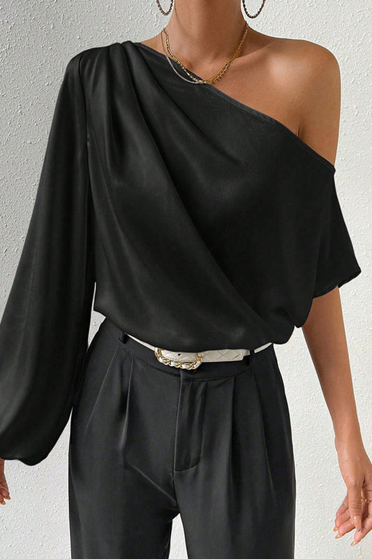 Levoire | Élégant Solide Blouse Asymétrique À Col Biais