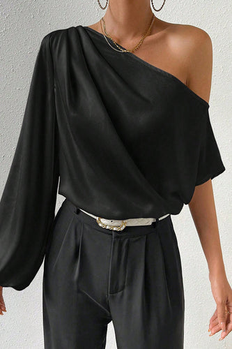 Levoire | Élégant Solide Blouse Asymétrique À Col Biais