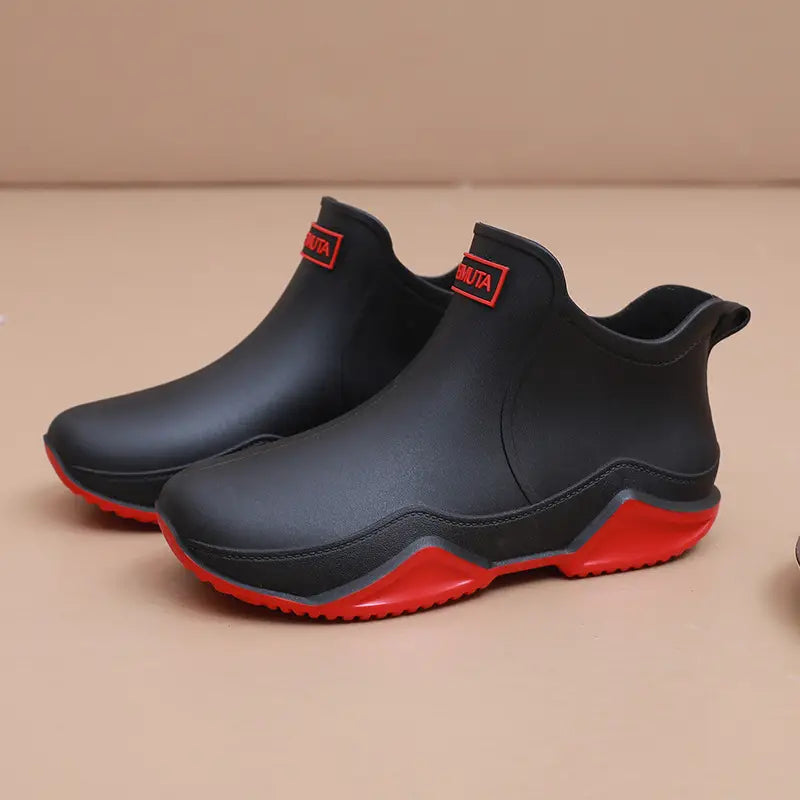 Levoire | Bottes En Caoutchouc Tendance Imperméables Pour Femmes Noir + Rouge fond