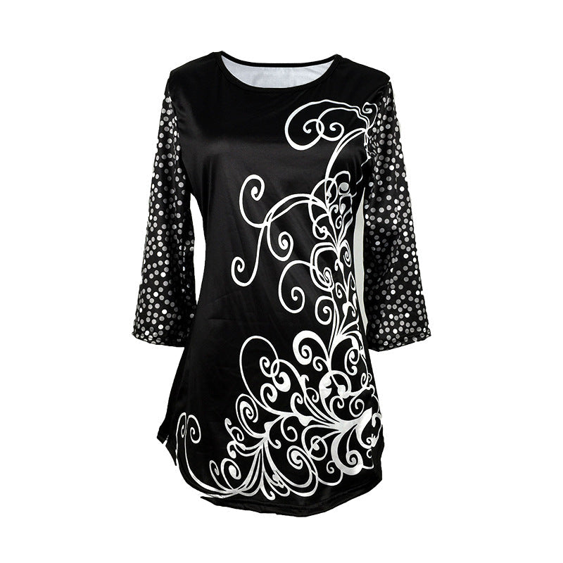 Levoire | T-shirt imprimé tendance à manches mi-longues et col rond noir