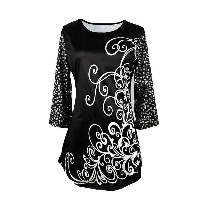 Levoire | T-shirt imprimé tendance à manches mi-longues et col rond noir