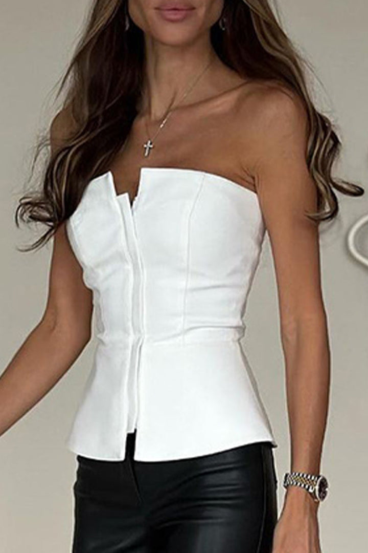 Levoire | Sexy Uni Couleur Zip Sans Manches Tops Blanc