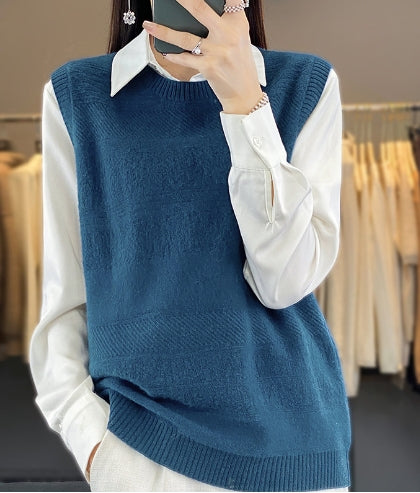 Levoire | Gris Sans Manche Pull Unicolore Bleu