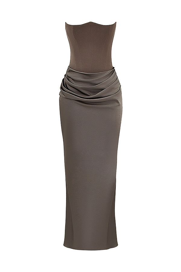 Levoire | Robe Maxi Corset Sans Épaules En Satin Pour Femmes