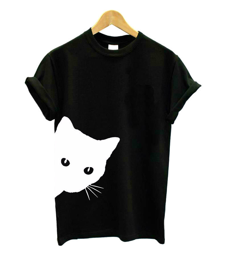 T-shirt femme avec design créatif de chat et coupe décontractée Levoire
