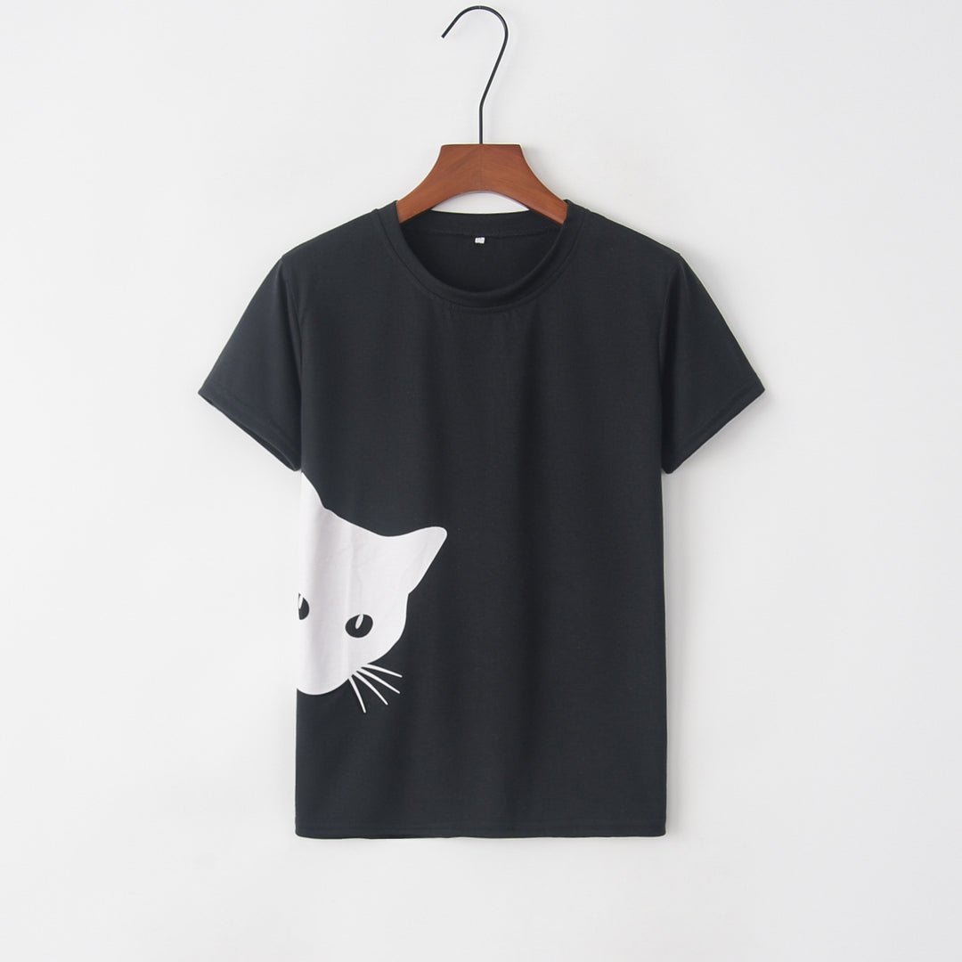 T-shirt femme avec design créatif de chat et coupe décontractée Levoire
