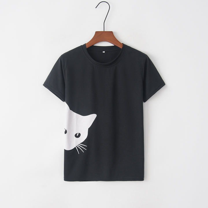 T-shirt femme avec design créatif de chat et coupe décontractée Levoire