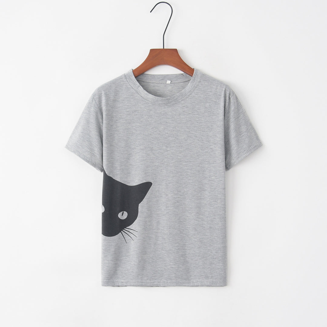 T-shirt femme avec design créatif de chat et coupe décontractée Levoire