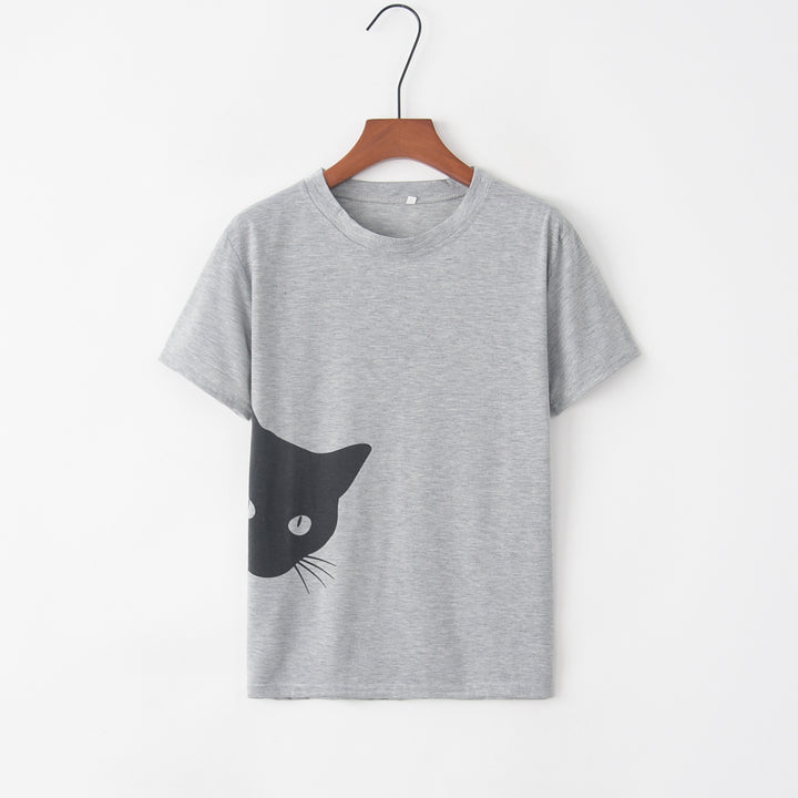 T-shirt femme avec design créatif de chat et coupe décontractée Levoire