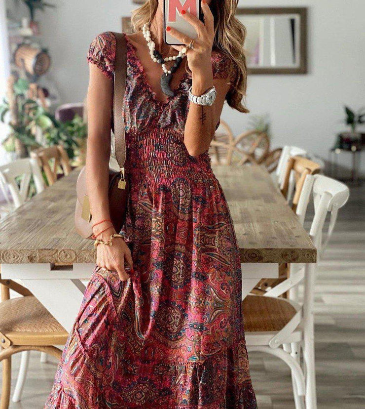 Levoire | Élégante Robe Maxi À Col En V Avec Taille Cintrée