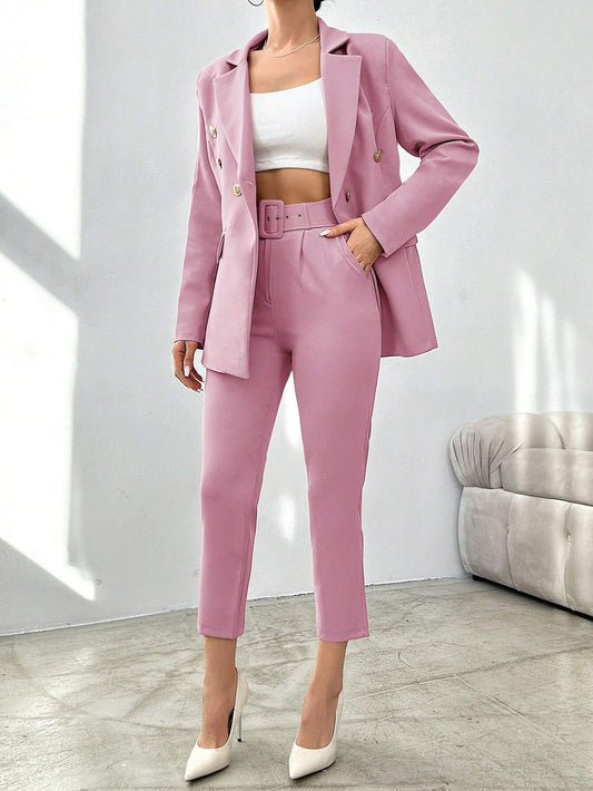Levoire | Blazer Élégant À Manches Longues Avec Ceinture Et Pantalon Assorti