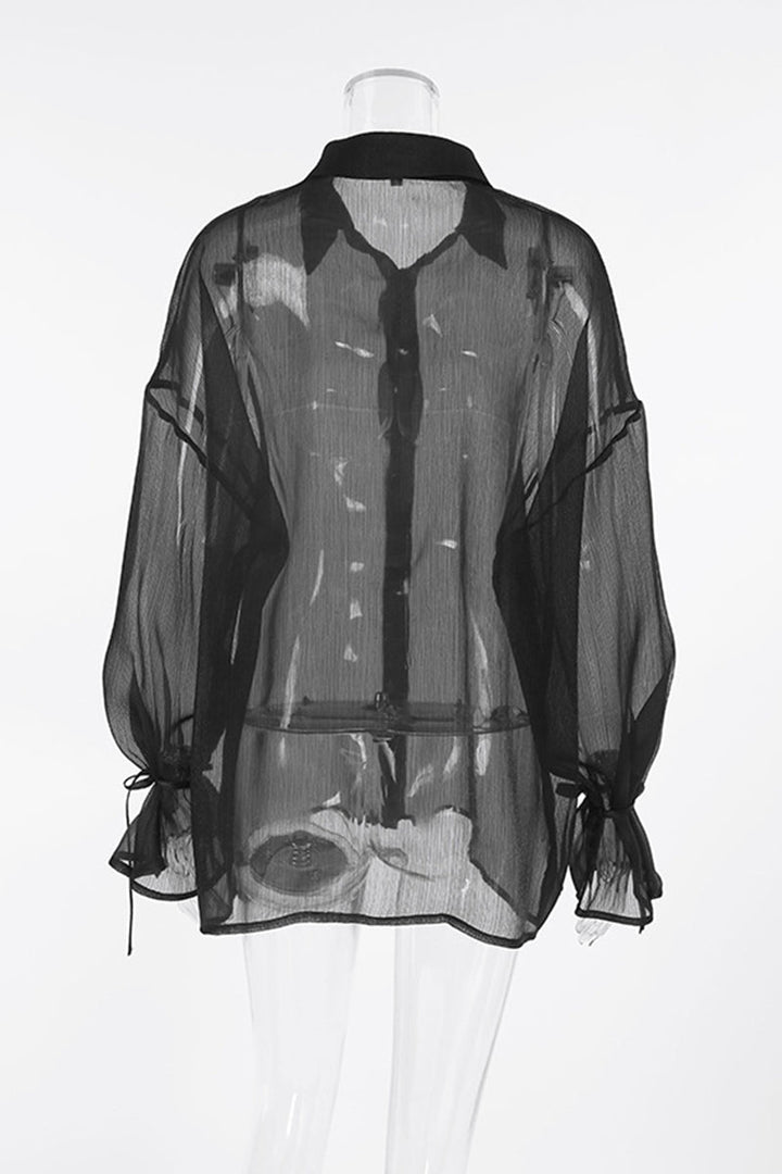 Levoire | Sexy Solide Transparente Mesh Col Revers Blouses