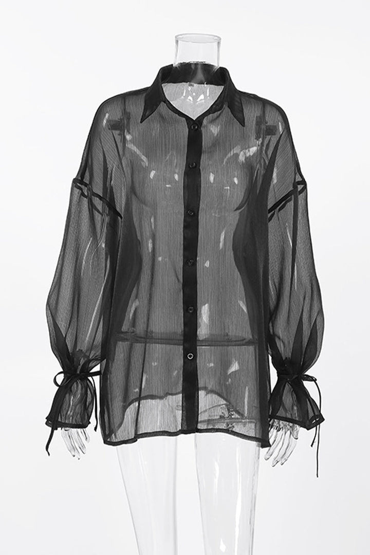 Levoire | Sexy Solide Transparente Mesh Col Revers Blouses