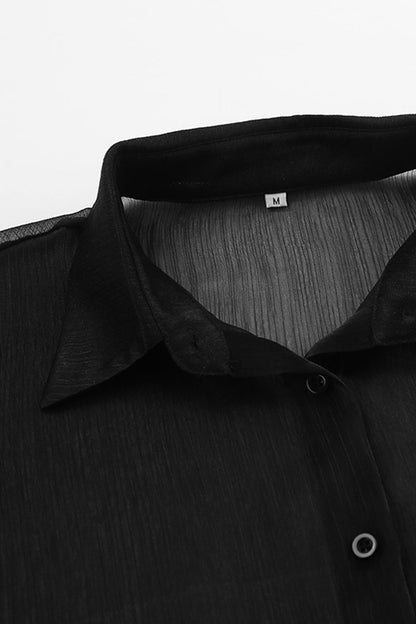 Levoire | Sexy Solide Transparente Mesh Col Revers Blouses