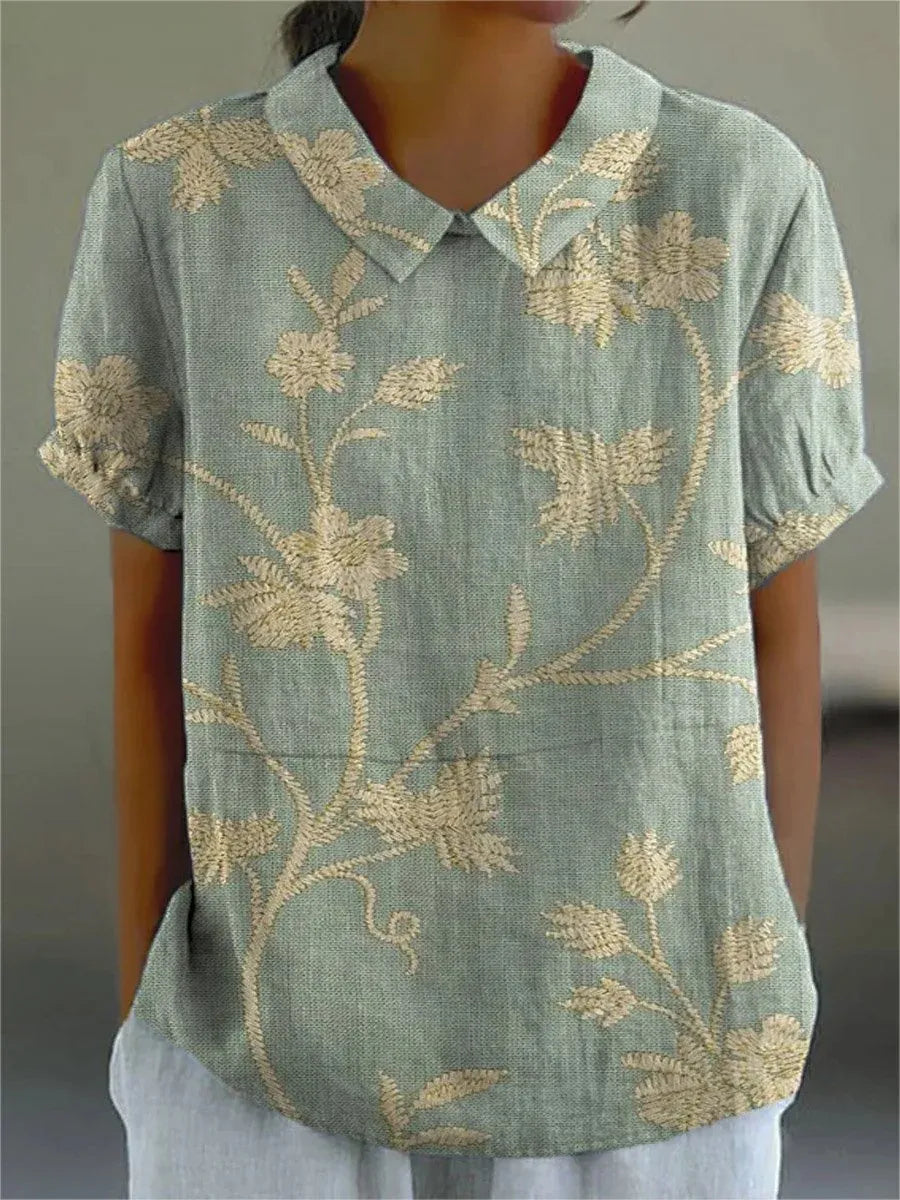 Levoire | Blouse Dorée À Motif De Fougère Vert