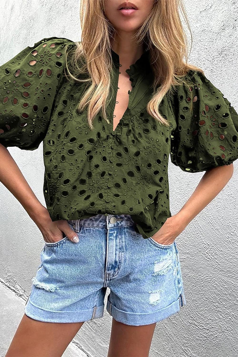 Levoire | Chemise Décontractée Unie À Col Mandarin Avec Découpes Et Boucles Vert armée
