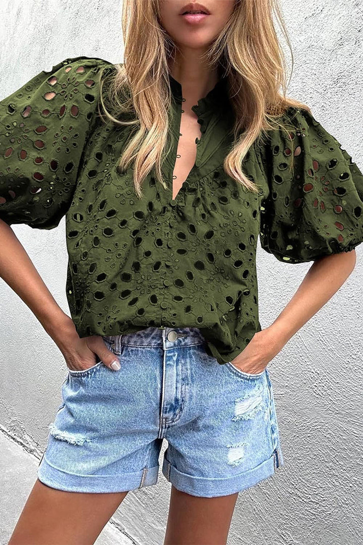 Levoire | Chemise Décontractée Unie À Col Mandarin Avec Découpes Et Boucles Vert armée