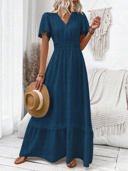 Levoire | Boho V-Décolleté Maxi Robe À Manches Courtes Pour Femmes