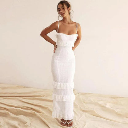 Levoire | Robe à bretelles en crochet blanche pour femmes
