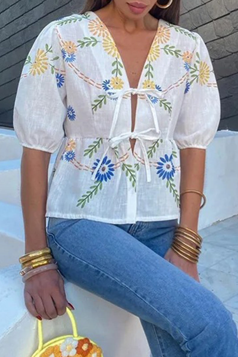 Levoire | Blouses Décontractées À Imprimé Floral En Forme De Frein À Découpe