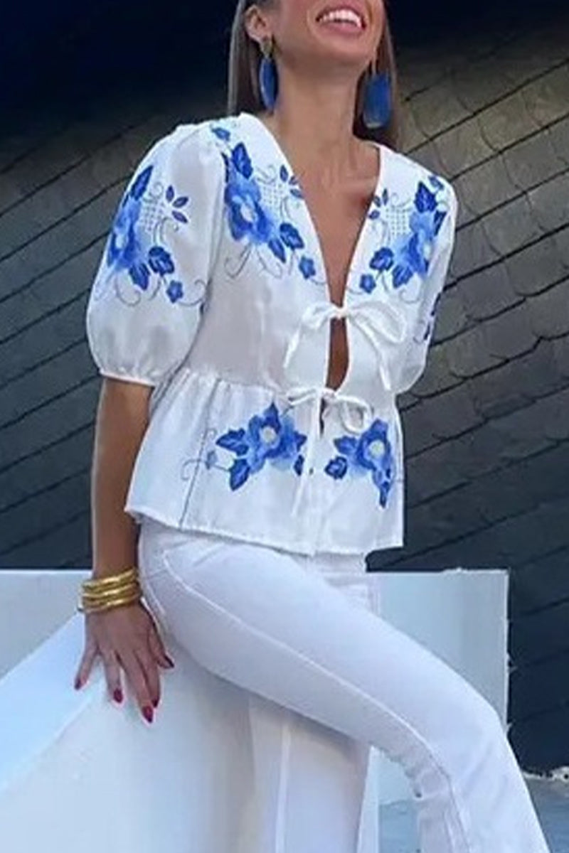 Levoire | Blouses Décontractées À Imprimé Floral En Forme De Frein À Découpe