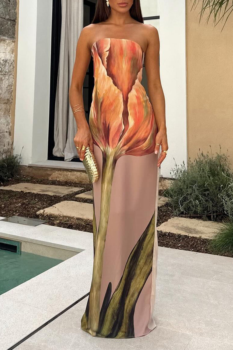 Levoire | Robe Mi-Longue Décontractée À Imprimé Floral Fente Fermeture Éclair Sans Manches