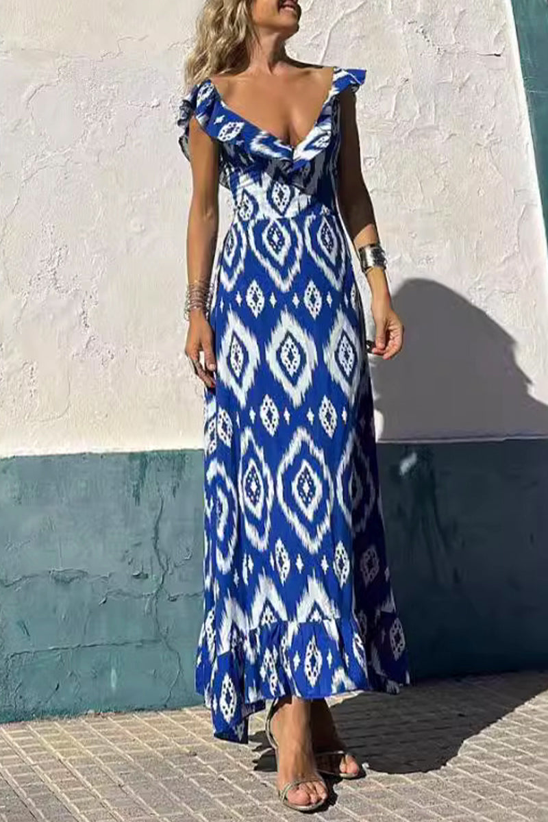 Levoire | Robe Alinien En V À Imprimé Géométrique Sexy