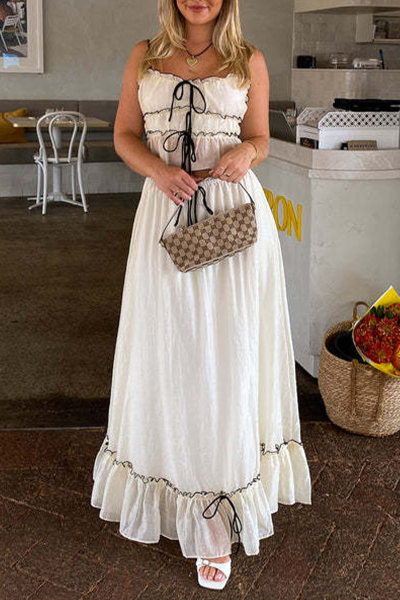 Levoire | Robe Plissée À Deux Pièces Élégante Et Douce Avec Nœud Et Décolleté En U