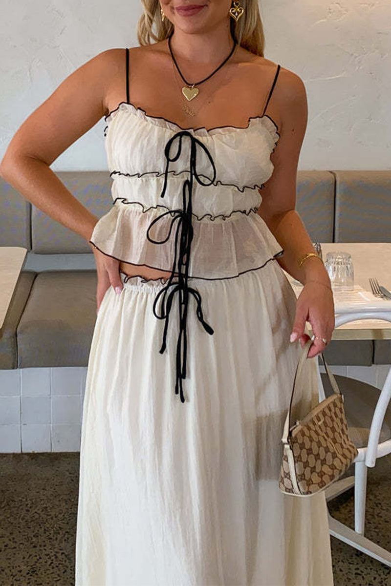 Levoire | Robe Plissée À Deux Pièces Élégante Et Douce Avec Nœud Et Décolleté En U