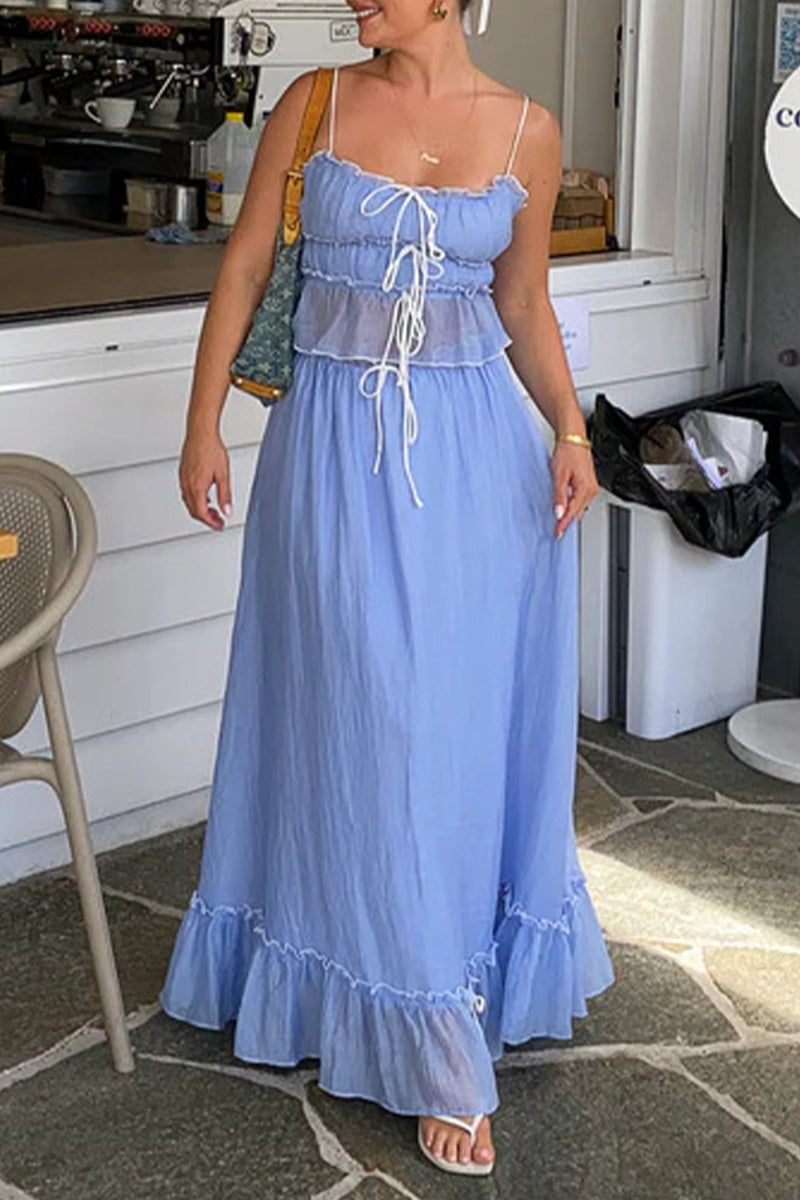 Levoire | Robe Plissée À Deux Pièces Élégante Et Douce Avec Nœud Et Décolleté En U