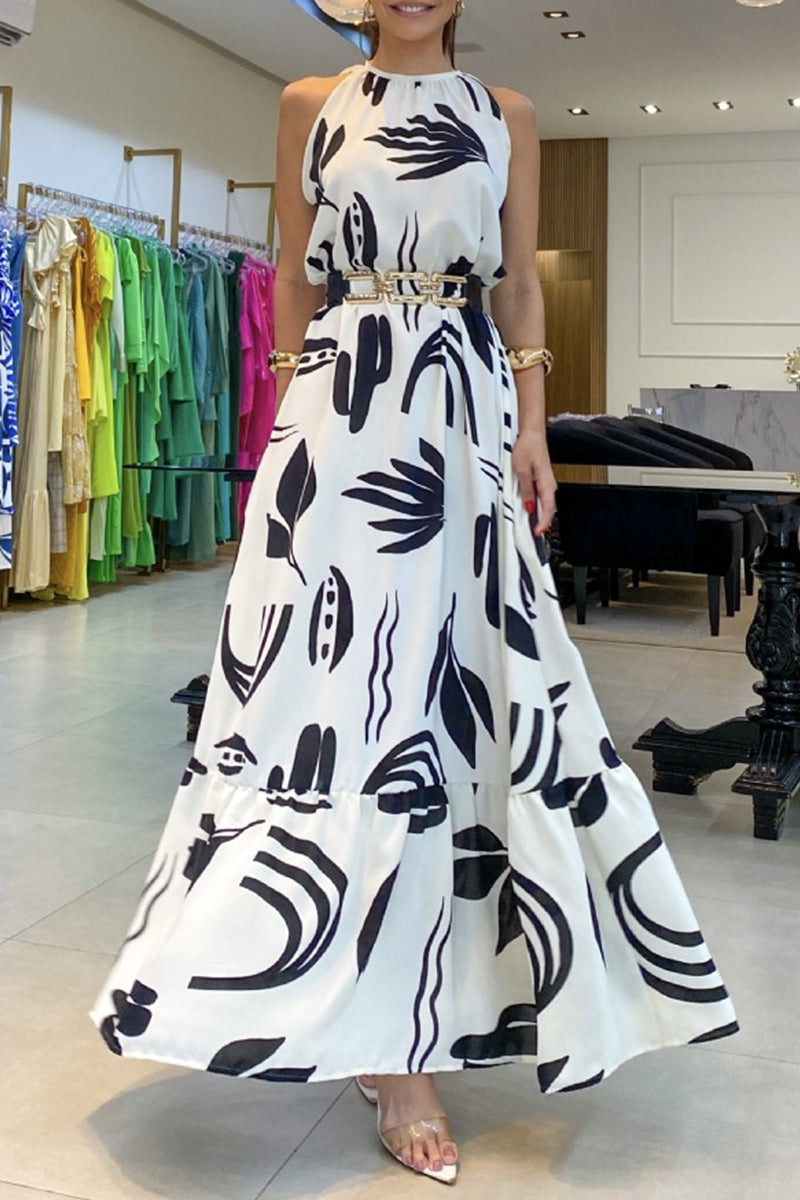 Levoire | Robe Imprimée Élégante À Plis Géométriques Sans Ceinture Décolleté