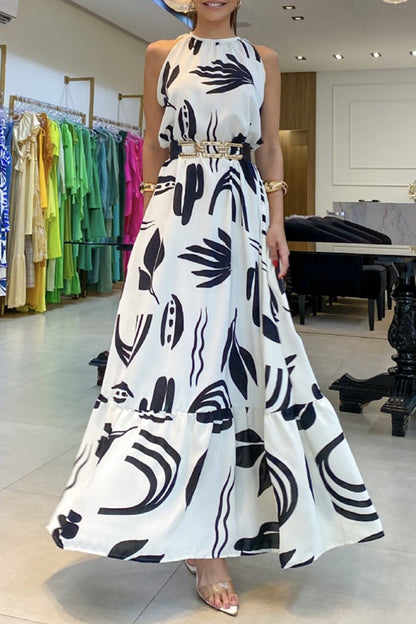 Levoire | Robe Imprimée Élégante À Plis Géométriques Sans Ceinture Décolleté