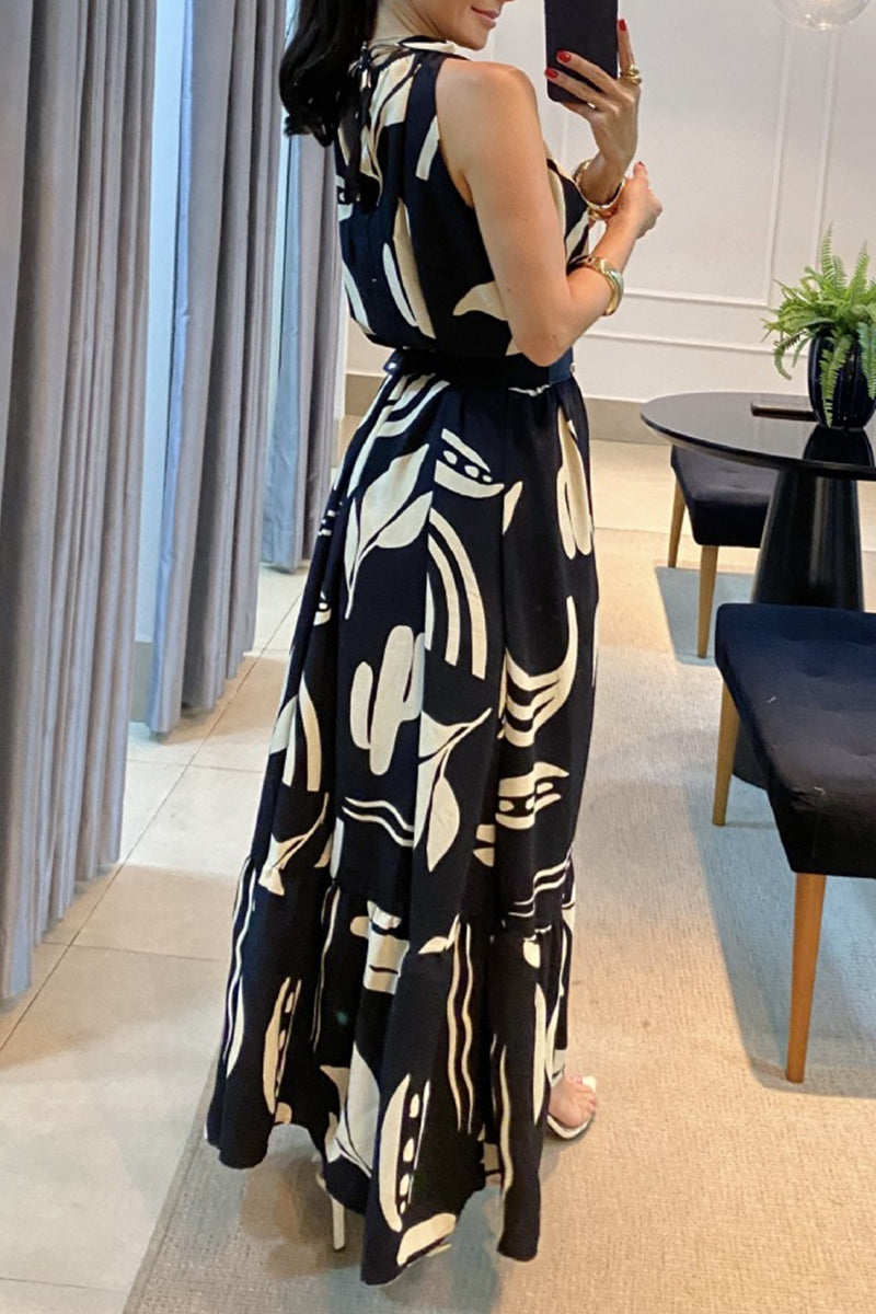 Levoire | Robe Imprimée Élégante À Plis Géométriques Sans Ceinture Décolleté
