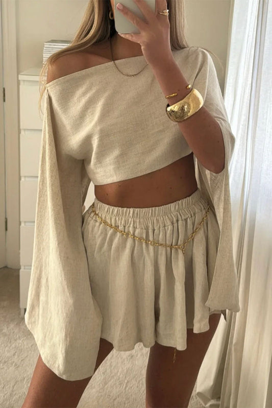 Levoire | Tenue Décontractée Solide Plissée À Col En Biais À Manches Longues Deux Pièces (Sans Ceinture) Crème Blanc