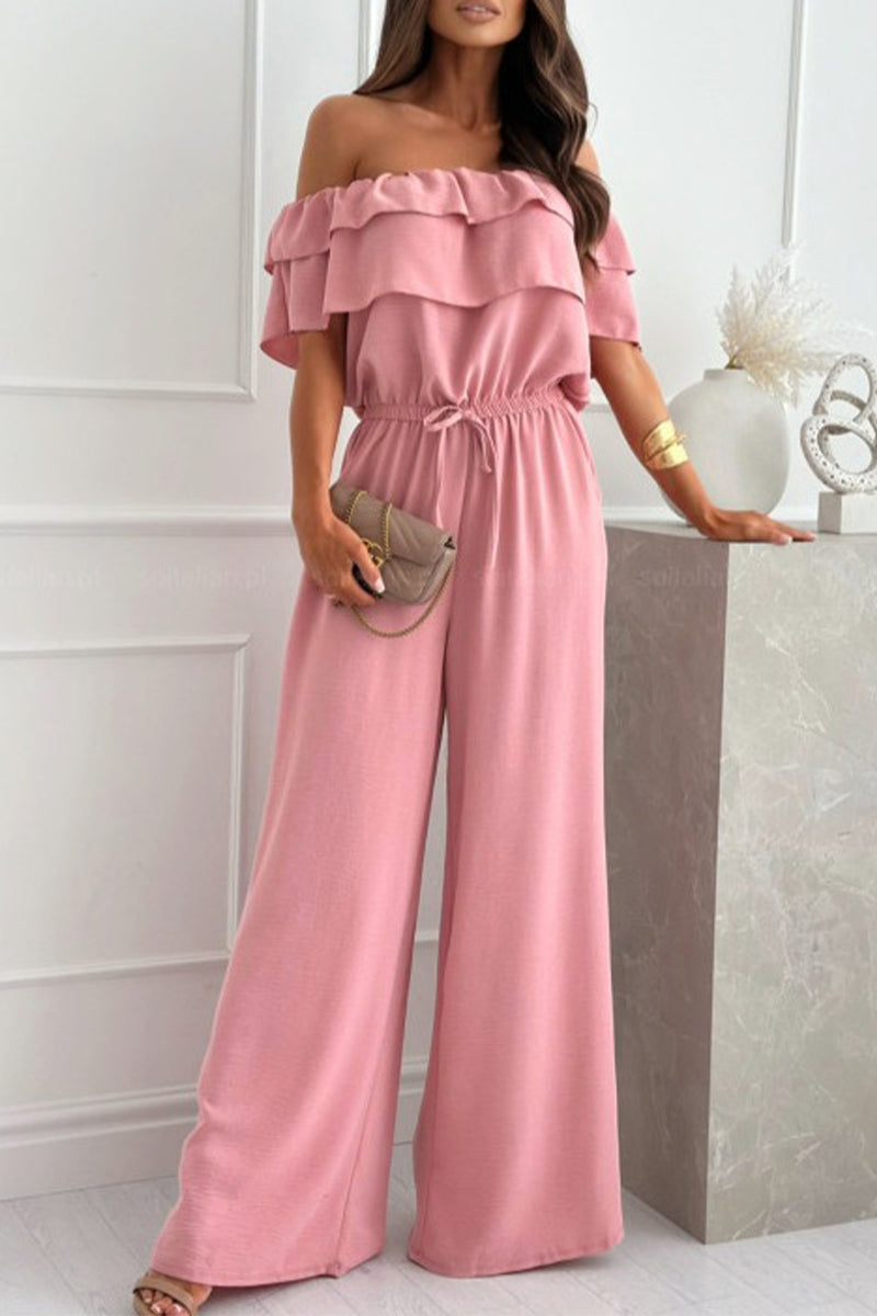 Levoire | Élégant Monochrome Volant Offshoulder Combinaisons Lâches Rosa