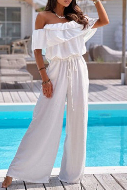 Levoire | Élégant Monochrome Volant Offshoulder Combinaisons Lâches