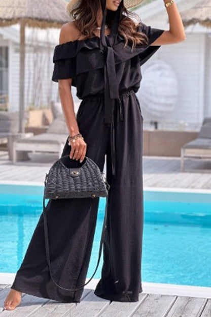 Levoire | Élégant Monochrome Volant Offshoulder Combinaisons Lâches