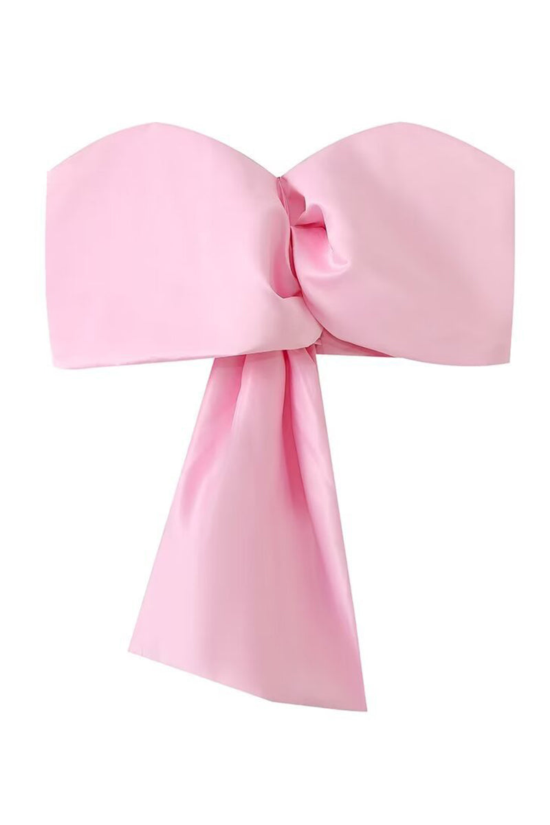 Levoire | Sweet Solid Asymmetrical Top With Bow And V-Neck