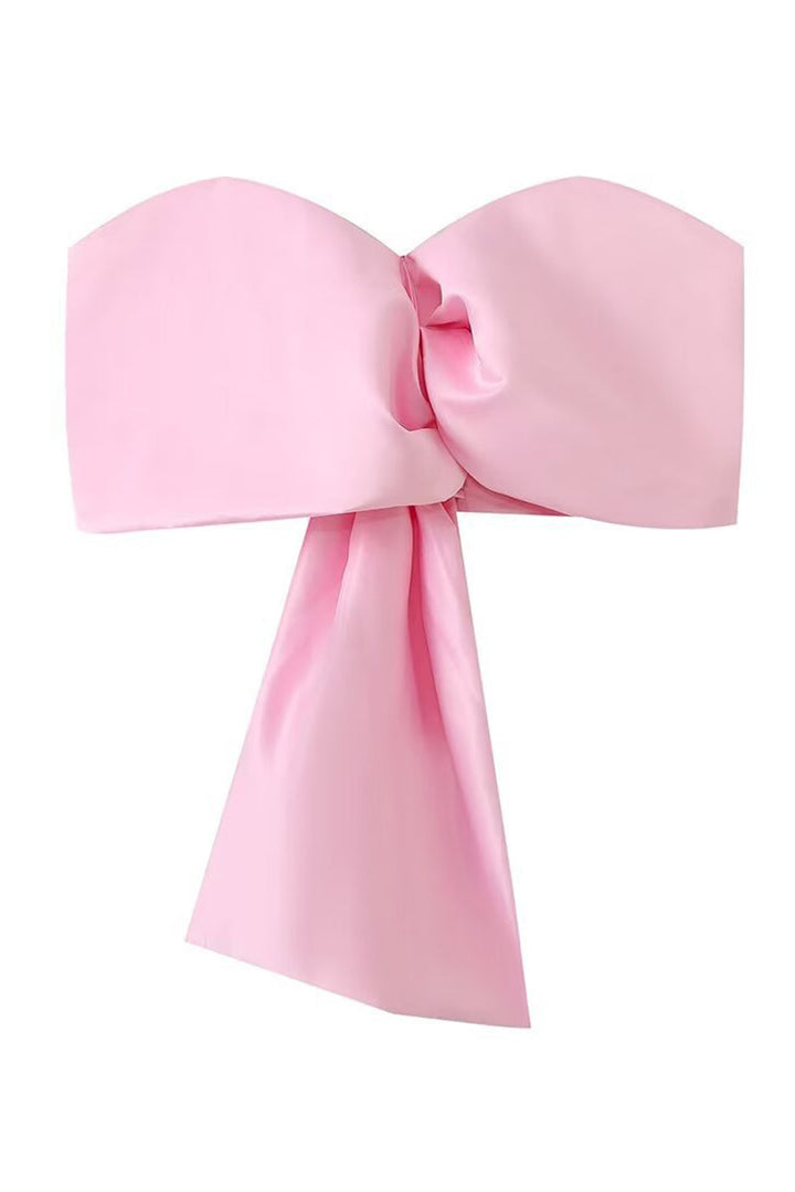 Levoire | Sweet Solid Asymmetrical Top With Bow And V-Neck