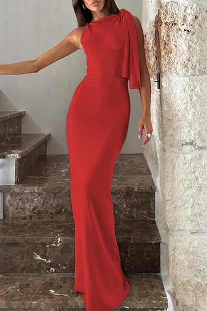 Levoire | Robe Jupe Chic Élégante Unicolore Col En Biais Rot