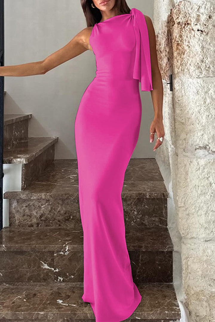 Levoire | Robe Jupe Chic Élégante Unicolore Col En Biais Rosenrot