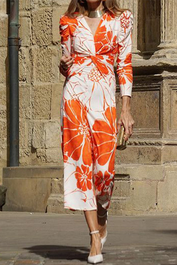 Levoire | Robe Fleurie Décontractée À Encolure En V One Step Blanc Orange