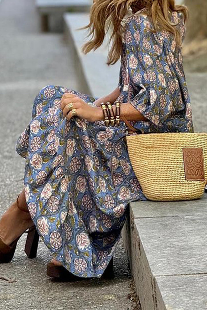 Levoire | Robe A-Ligne À Col Rabattable En Patchwork Floral Bohemian À Motif Tridimensionnel