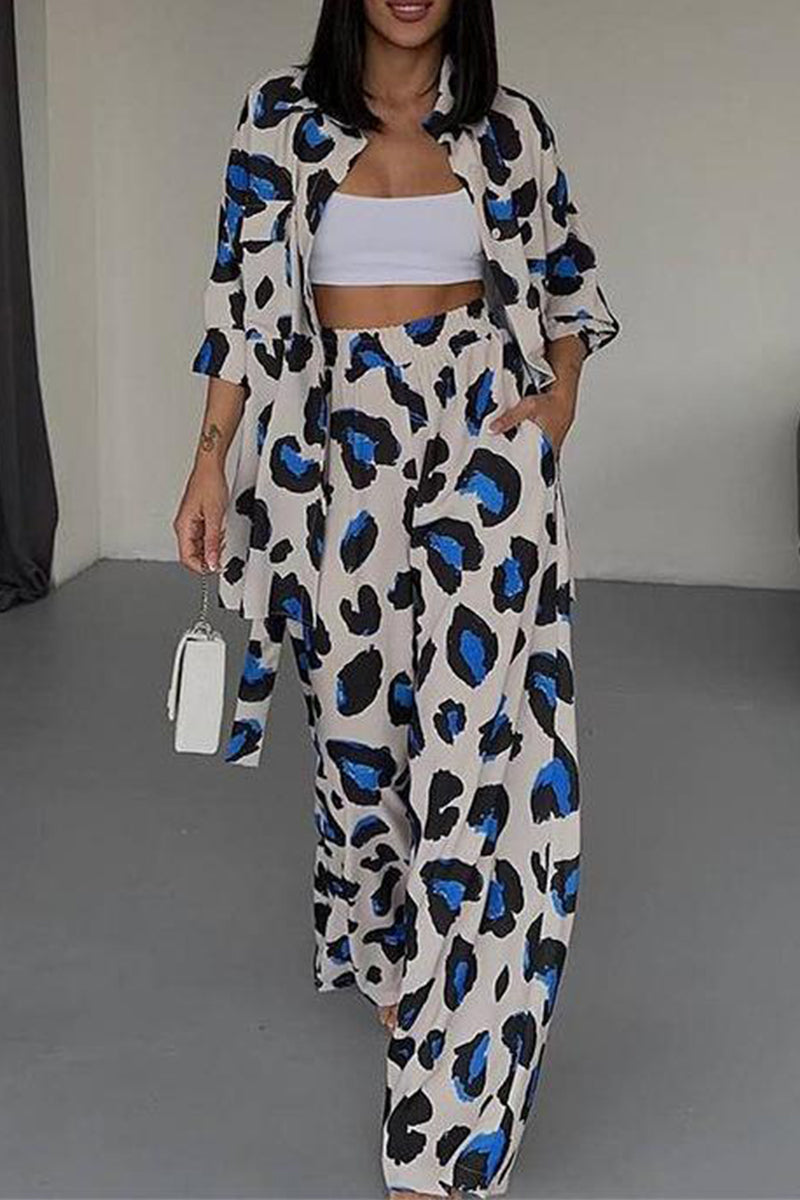 Levoire | Sac À Imprimé Géométrique Quotidien À Col Rabattu À Manches Longues En Deux Pièces Bleu