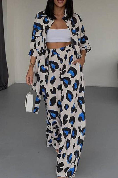 Levoire | Sac À Imprimé Géométrique Quotidien À Col Rabattu À Manches Longues En Deux Pièces Bleu