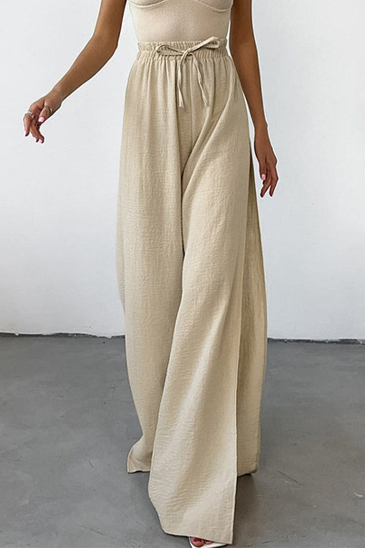 Levoire | Décontracté Quotidien Couleur Unie À Lacets Fente Taille Haute Coupe Ample Bas Unis Khaki