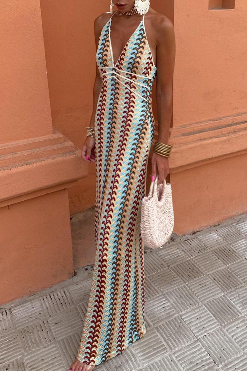 Levoire | Robe Sexy Colorblock À Lacets Dos Nu Contraste Décolleté En V Une Épaule